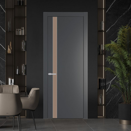 Межкомнатная дверь ProfilDoors 18 PW Графит Монохром капучино молдинг Серебро
