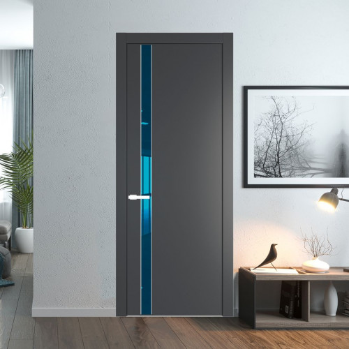 Межкомнатная дверь ProfilDoors 18 PW Графит Зеркало Blue молдинг Вайт