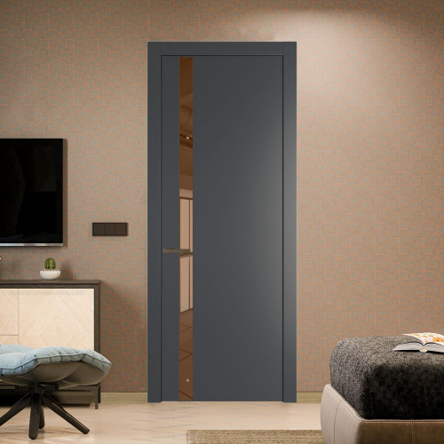 Межкомнатная дверь ProfilDoors 18 PW Графит Зеркало Bronza молдинг Деорэ