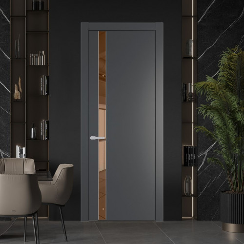 Межкомнатная дверь ProfilDoors 18 PW Графит Зеркало Bronza молдинг Серебро