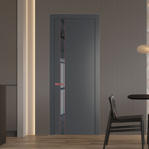 Межкомнатная дверь ProfilDoors 18 PW Графит Зеркало Grey молдинг Красный антрацит