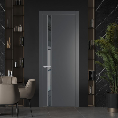 Межкомнатная дверь ProfilDoors 18 PW Графит Зеркало Grey молдинг Серебро