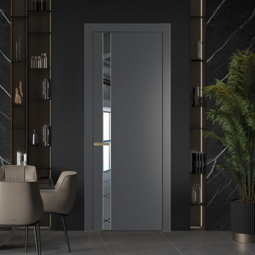 Межкомнатная дверь ProfilDoors 18 PW Графит Зеркало молдинг Золото
