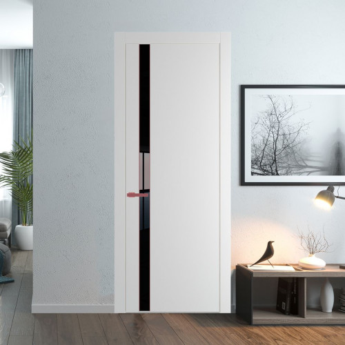 Межкомнатная дверь ProfilDoors 18 PW Крем Вайт Lacobel Черный лак молдинг Красный антрацит