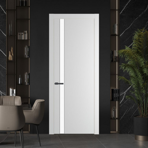 Межкомнатная дверь ProfilDoors 18 PW Крем Вайт Монохром белый просветленный молдинг Серая ночь