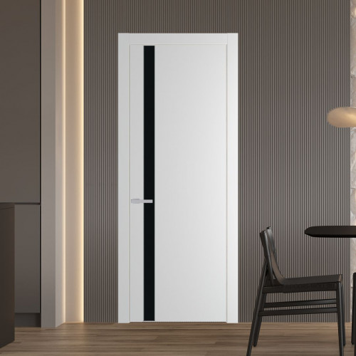 Межкомнатная дверь ProfilDoors 18 PW Крем Вайт Монохром черный молдинг Зеленый воск