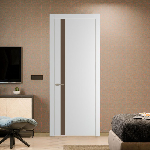 Межкомнатная дверь ProfilDoors 18 PW Крем Вайт Монохром гляссе молдинг Никель матовый