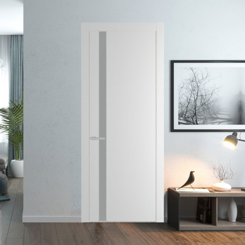 Межкомнатная дверь ProfilDoors 18 PW Крем Вайт Монохром серый молдинг Серебро