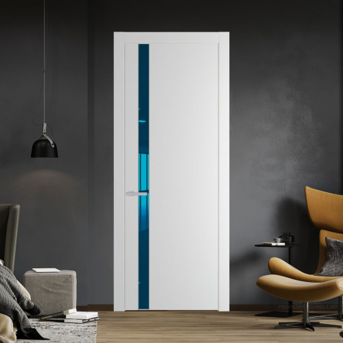 Межкомнатная дверь ProfilDoors 18 PW Крем Вайт Зеркало Blue молдинг Зеленый воск