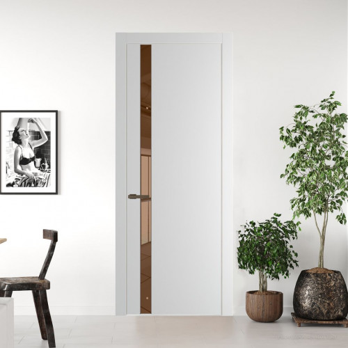 Межкомнатная дверь ProfilDoors 18 PW Крем Вайт Зеркало Bronza молдинг Деорэ