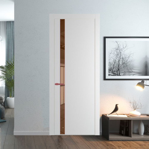 Межкомнатная дверь ProfilDoors 18 PW Крем Вайт Зеркало Bronza молдинг Красный антрацит