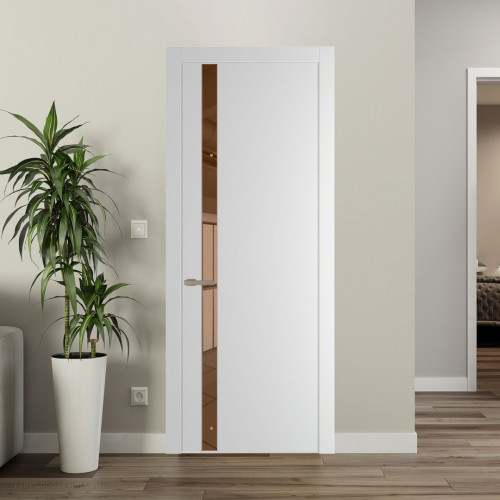 Межкомнатная дверь ProfilDoors 18 PW Крем Вайт Зеркало Bronza молдинг Никель матовый