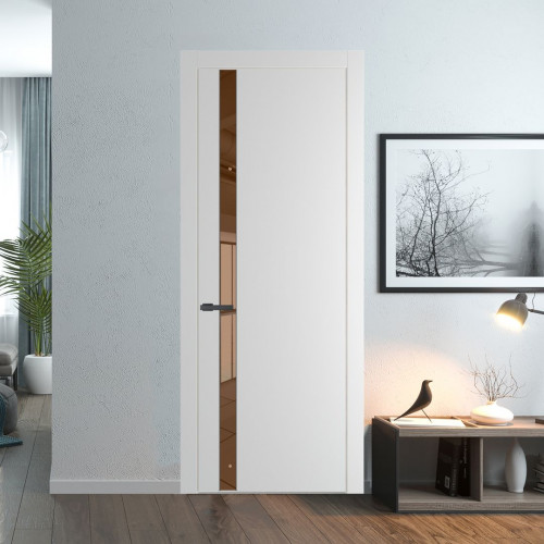 Межкомнатная дверь ProfilDoors 18 PW Крем Вайт Зеркало Bronza молдинг Серая ночь