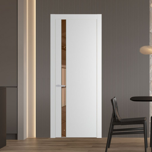 Межкомнатная дверь ProfilDoors 18 PW Крем Вайт Зеркало Bronza молдинг Зеленый воск