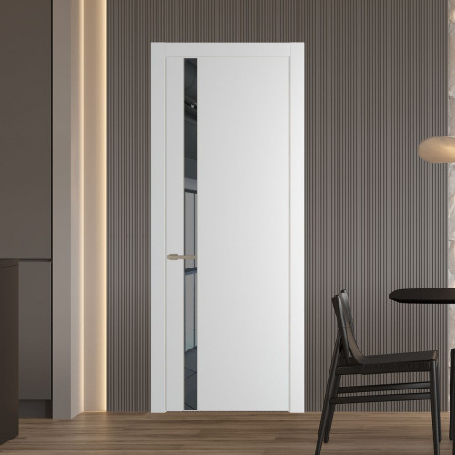 Межкомнатная дверь ProfilDoors 18 PW Крем Вайт Зеркало Grey молдинг Никель матовый