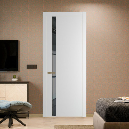 Межкомнатная дверь ProfilDoors 18 PW Крем Вайт Зеркало Grey молдинг Золото