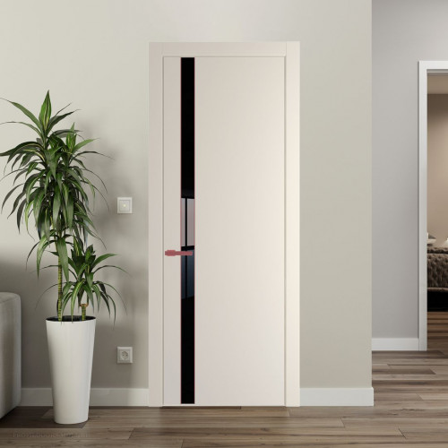 Межкомнатная дверь ProfilDoors 18 PW Кремовая Магнолия Lacobel Черный лак молдинг Красный антрацит