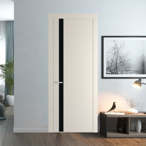 Межкомнатная дверь ProfilDoors 18 PW Кремовая Магнолия Монохром черный молдинг Зеленый воск