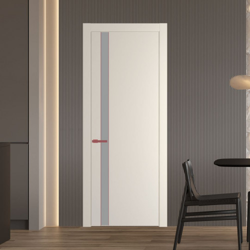 Межкомнатная дверь ProfilDoors 18 PW Кремовая Магнолия Монохром серый молдинг Красный антрацит