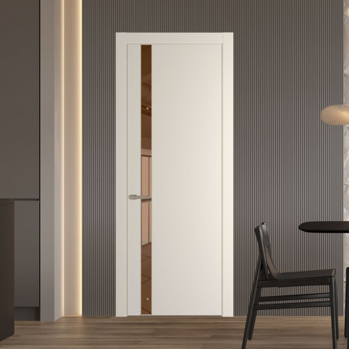 Межкомнатная дверь ProfilDoors 18 PW Кремовая Магнолия Зеркало Bronza молдинг Никель матовый