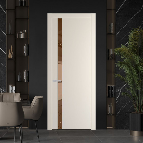 Межкомнатная дверь ProfilDoors 18 PW Кремовая Магнолия Зеркало Bronza молдинг Зеленый воск