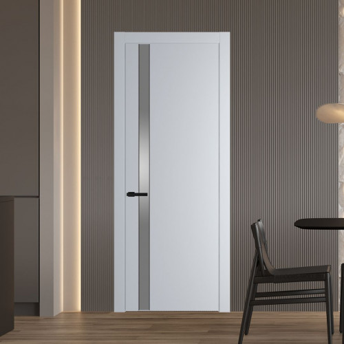 Межкомнатная дверь ProfilDoors 18 PW Лайт Грей Lacobel Серебряный лак молдинг Черный матовый