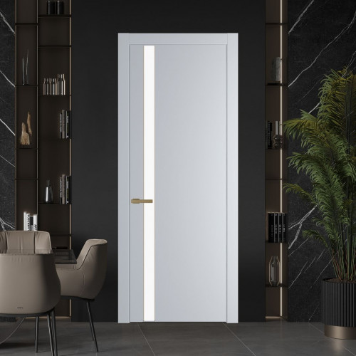 Межкомнатная дверь ProfilDoors 18 PW Лайт Грей Монохром белый просветленный молдинг Золото
