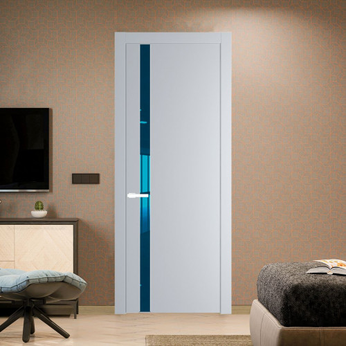Межкомнатная дверь ProfilDoors 18 PW Лайт Грей Зеркало Blue молдинг Вайт