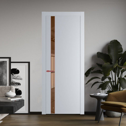 Межкомнатная дверь ProfilDoors 18 PW Лайт Грей Зеркало Bronza молдинг Красный антрацит