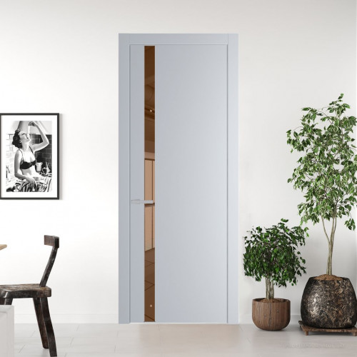 Межкомнатная дверь ProfilDoors 18 PW Лайт Грей Зеркало Bronza молдинг Серебро