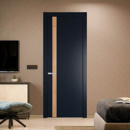 Межкомнатная дверь ProfilDoors 18 PW Нэви Блу Дуб Карамель молдинг Серебро