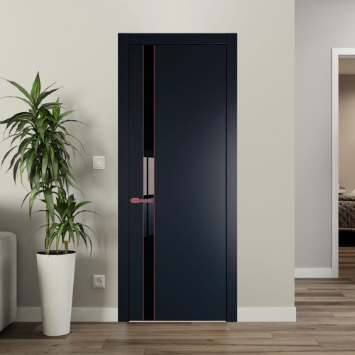 Межкомнатная дверь ProfilDoors 18 PW Нэви Блу Lacobel Черный лак молдинг Красный антрацит