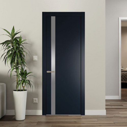 Межкомнатная дверь ProfilDoors 18 PW Нэви Блу Lacobel Серебряный лак молдинг Никель матовый