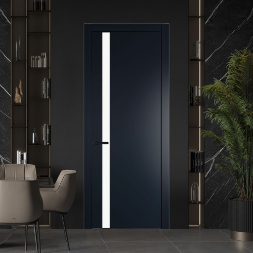 Межкомнатная дверь ProfilDoors 18 PW Нэви Блу Монохром белый просветленный молдинг Черный матовый
