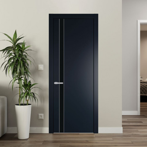 Межкомнатная дверь ProfilDoors 18 PW Нэви Блу Монохром черный молдинг Серебро