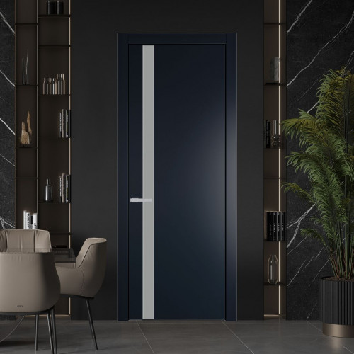 Межкомнатная дверь ProfilDoors 18 PW Нэви Блу Монохром серый молдинг Серебро