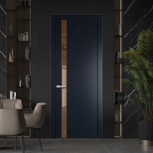 Межкомнатная дверь ProfilDoors 18 PW Нэви Блу Зеркало Bronza молдинг Зеленый воск