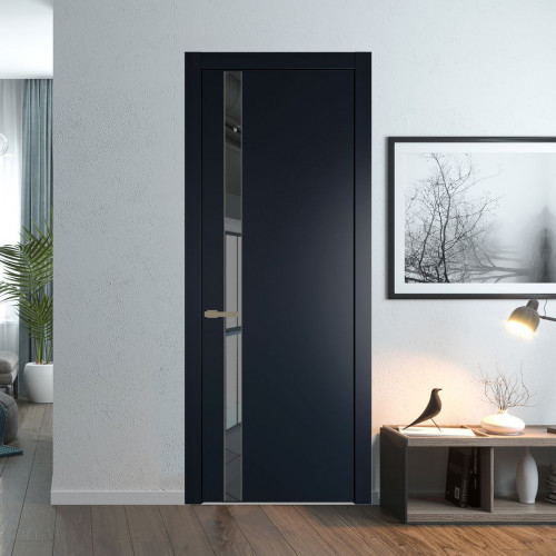 Межкомнатная дверь ProfilDoors 18 PW Нэви Блу Зеркало Grey молдинг Шампань