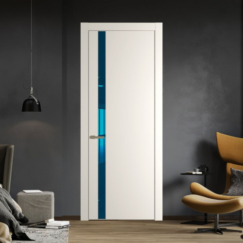 Межкомнатная дверь ProfilDoors 18 PW Перламутр белый Зеркало Blue молдинг Шампань