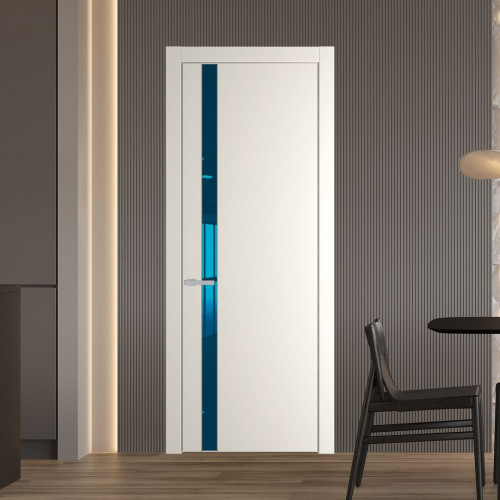Межкомнатная дверь ProfilDoors 18 PW Перламутр белый Зеркало Blue молдинг Зеленый воск
