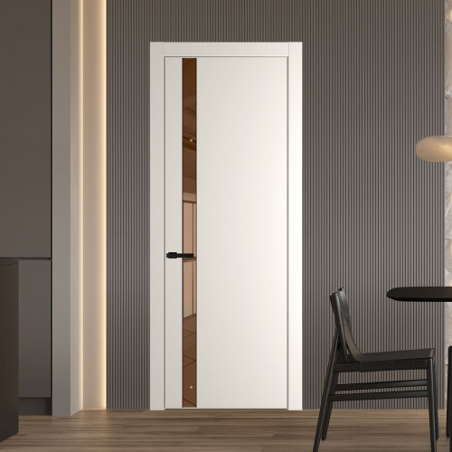 Межкомнатная дверь ProfilDoors 18 PW Перламутр белый Зеркало Bronza молдинг Черный матовый