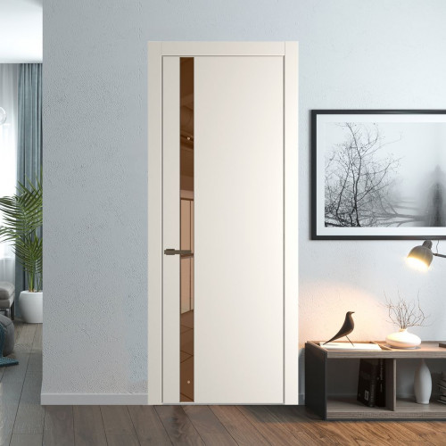 Межкомнатная дверь ProfilDoors 18 PW Перламутр белый Зеркало Bronza молдинг Деорэ