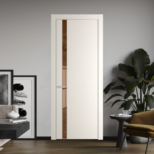 Межкомнатная дверь ProfilDoors 18 PW Перламутр белый Зеркало Bronza молдинг Серебро