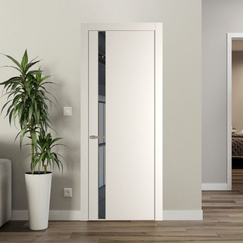 Межкомнатная дверь ProfilDoors 18 PW Перламутр белый Зеркало Grey молдинг Никель матовый