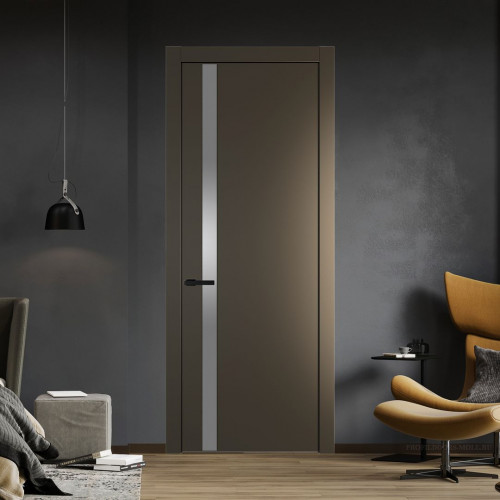 Межкомнатная дверь ProfilDoors 18 PW Перламутр бронза Lacobel Серебряный лак молдинг Черный матовый