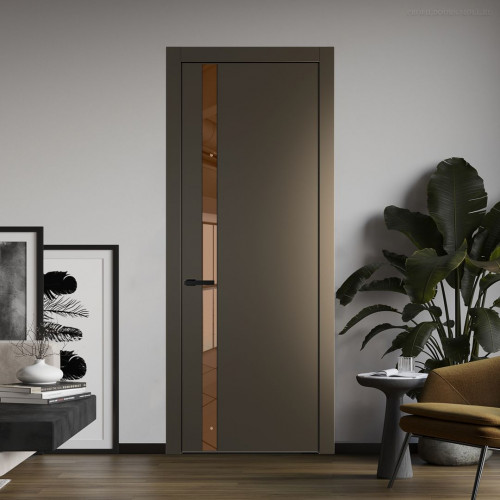 Межкомнатная дверь ProfilDoors 18 PW Перламутр бронза Зеркало Bronza молдинг Черный матовый
