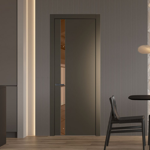 Межкомнатная дверь ProfilDoors 18 PW Перламутр бронза Зеркало Bronza молдинг Серая ночь