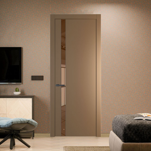 Межкомнатная дверь ProfilDoors 18 PW Перламутр золото Зеркало Bronza молдинг Серая ночь