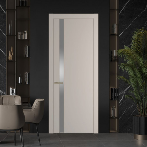 Межкомнатная дверь ProfilDoors 18 PW Сэнд Lacobel Серебряный лак молдинг Никель матовый
