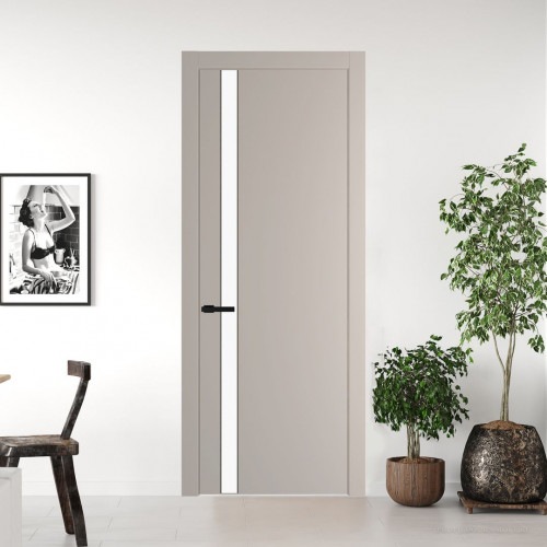 Межкомнатная дверь ProfilDoors 18 PW Сэнд Монохром белый просветленный молдинг Черный матовый